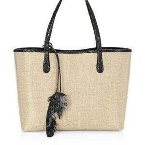 Nancy Gonzalez Medium Erica Linen & Crocodile Trim Tote